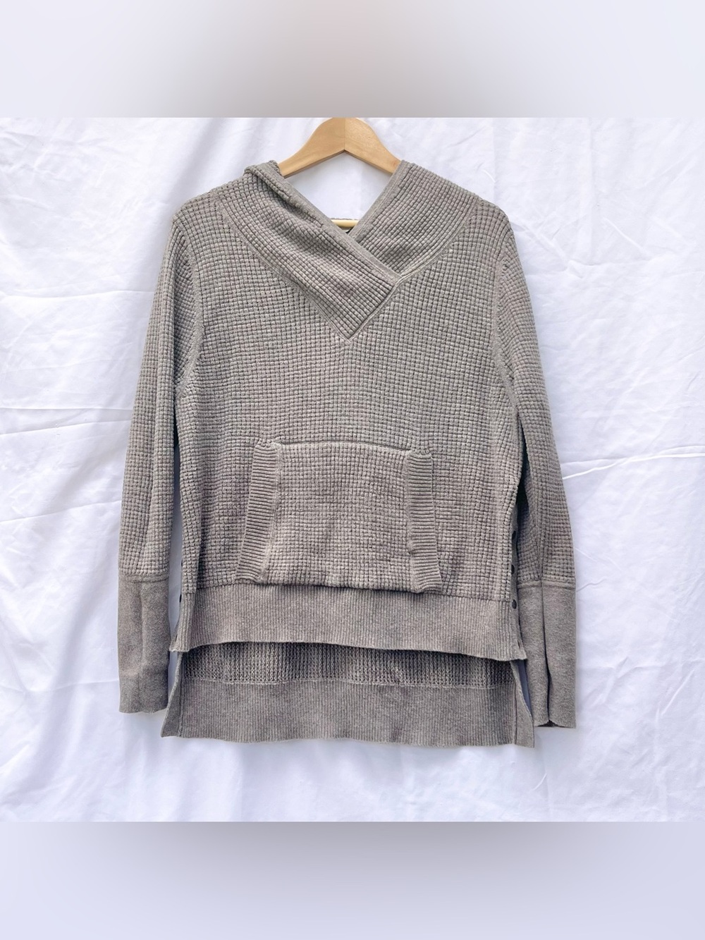 NORDSTROM | MARGARET O’LEARY WAFFLE KNIT HOODIE SWEATER IN CLASSIC TAUPE SMALL